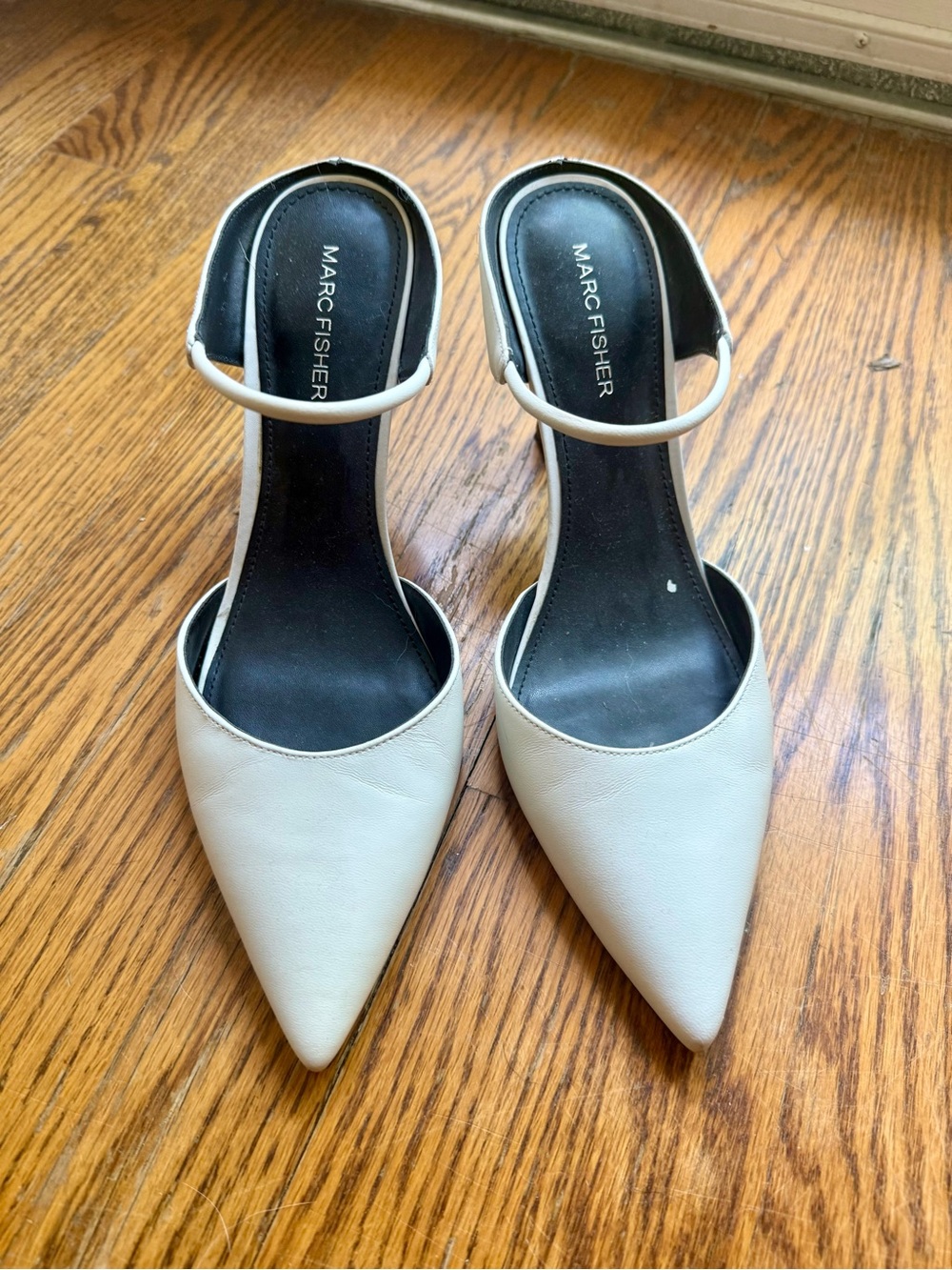 Marc Fisher White Pointed-Toe Ankle-Strap Heels